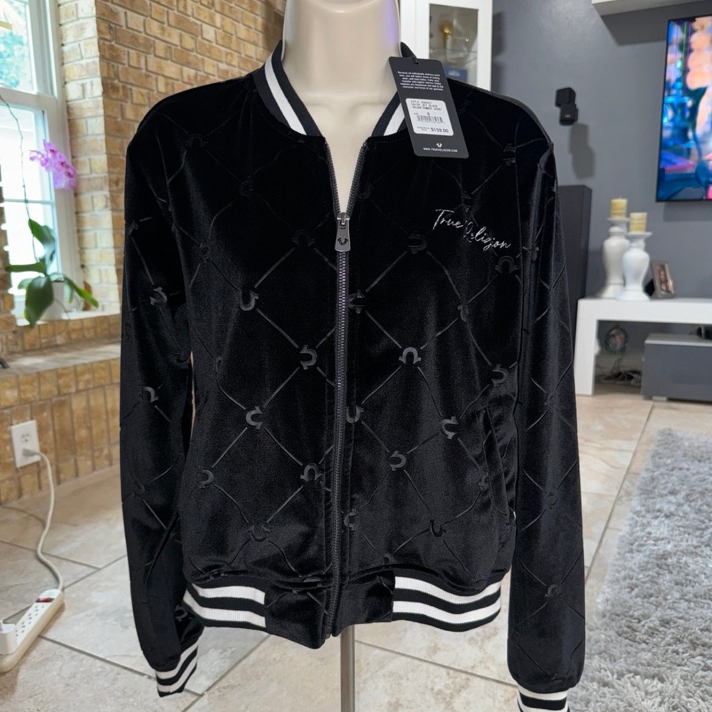True Religion Veldour Bomber Jacket Jet Black Size Small NEW